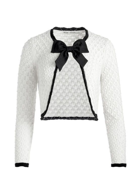 SOFT WHITE/BLACK-DANNIE SHRUG BOW CARDIGAN