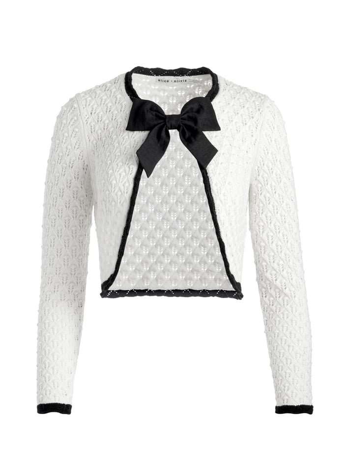 DANNIE SHRUG BOW CARDIGAN - SOFT WHITE/BLACK image 5 - Alice And Olivia