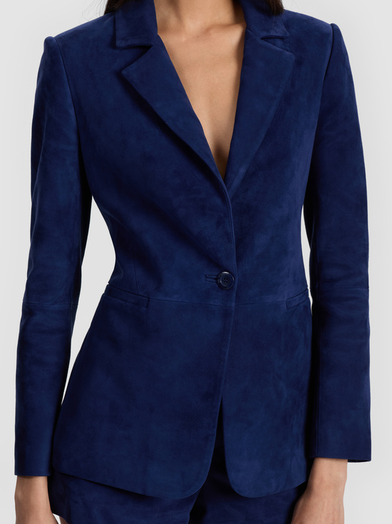 INDIGO-MACEY SUEDE FITTED BLAZER