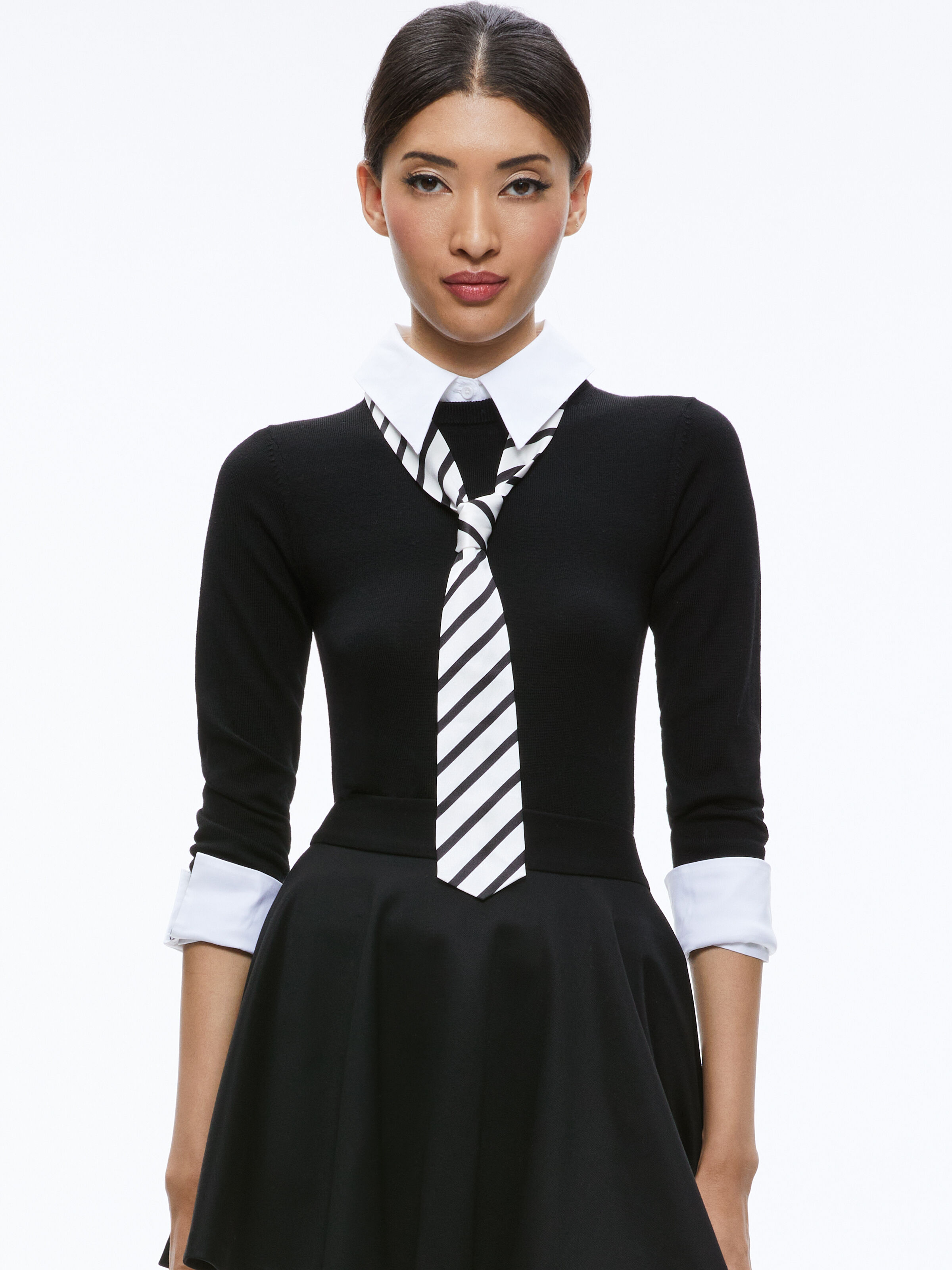 Porla Collared Tie Sweater In Black Combo Alice And Olivia
