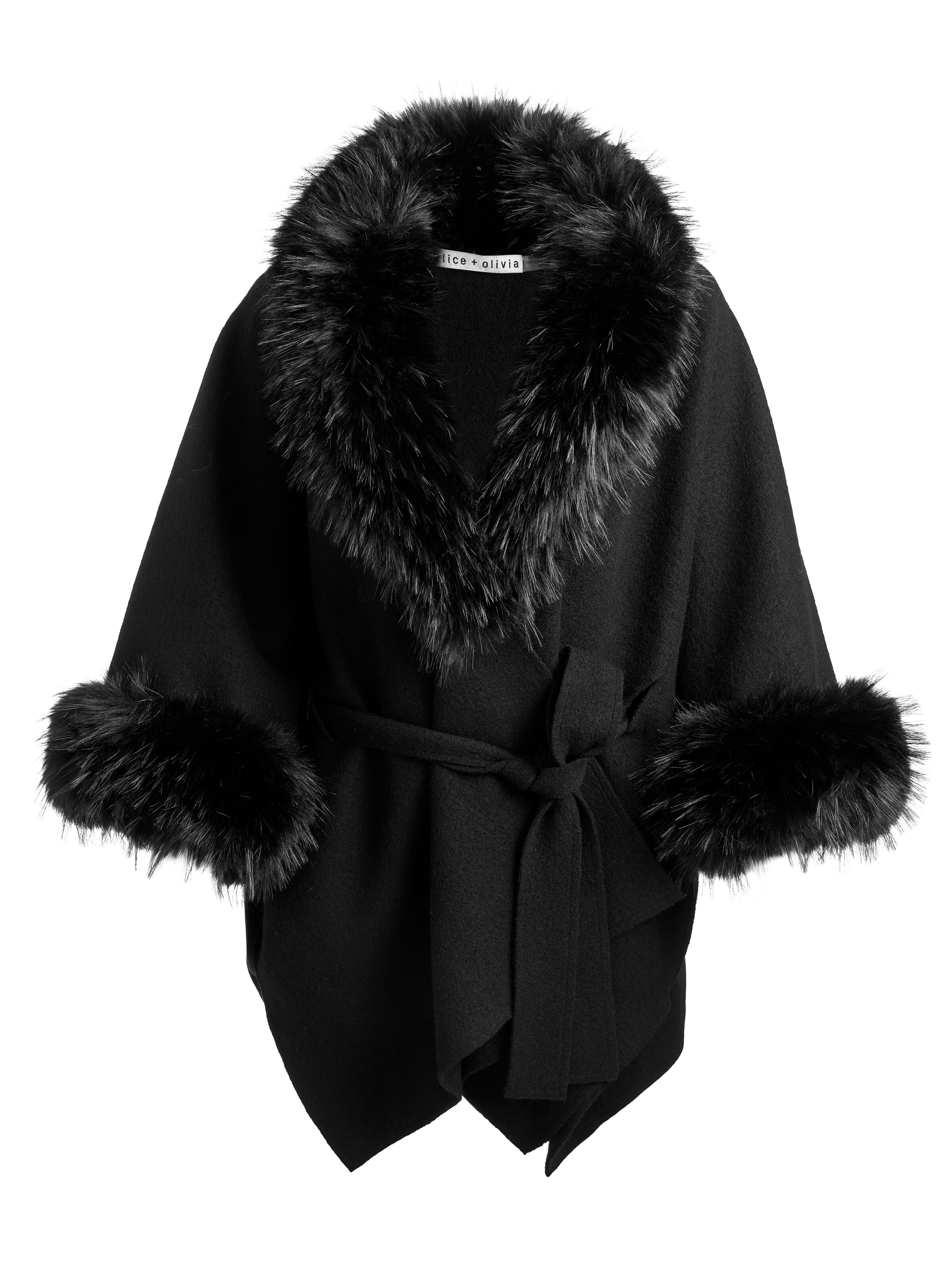 Joanne Sweater Coat With Faux Fur Trim In Black Alice Olivia