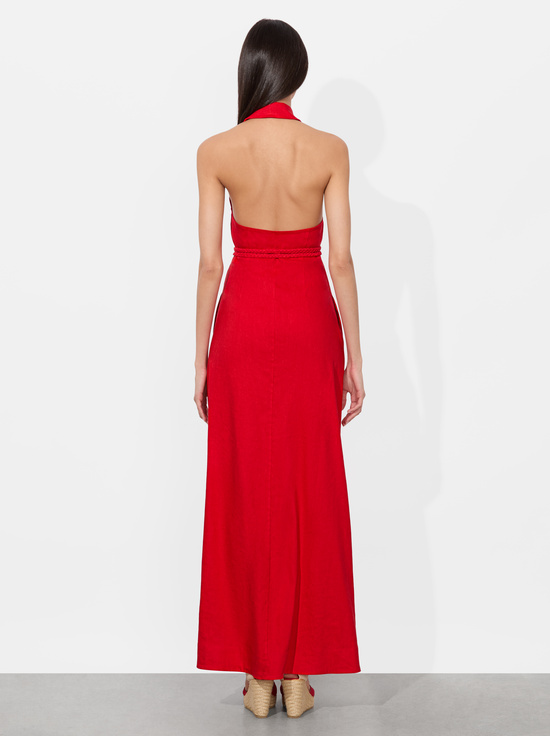 BRIGHT RUBY-CHASSIDY LINEN MAXI DRESS