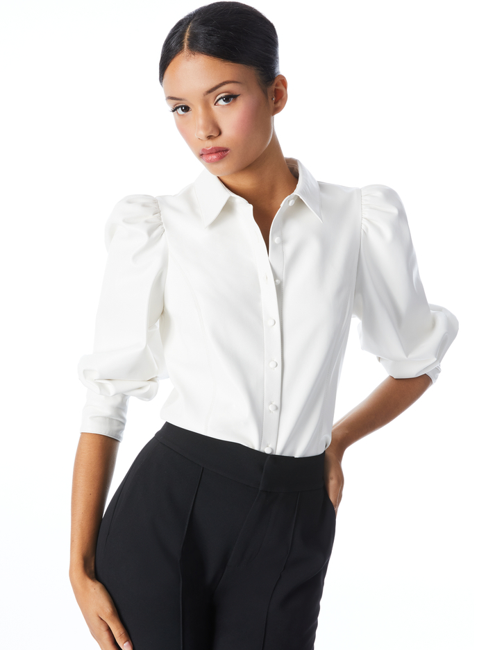 NADINE VEGAN LEATHER BUTTON DOWN - OFF WHITE - Alice And Olivia