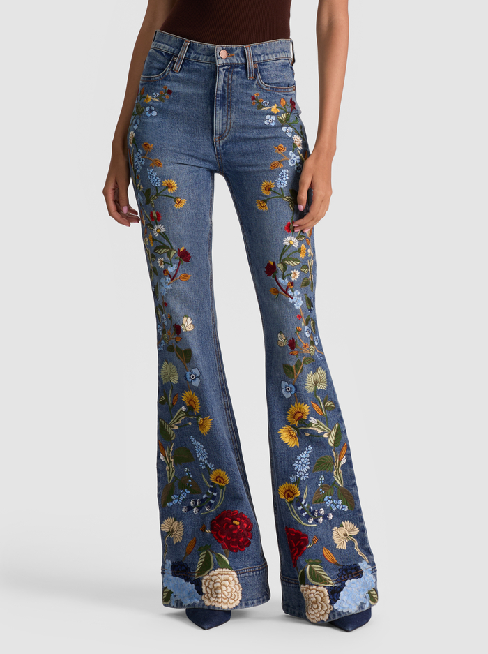 BEAUTIFUL EMBROIDERED JEAN - BROOKLYN BLUE/MULTI - Alice And Olivia
