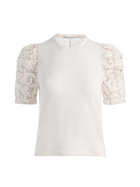 NATURAL-TYLER LINEN CREW NECK TOP