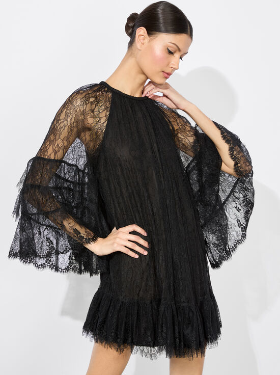 BLACK-DELIA RUFFLED TUNIC DRESS