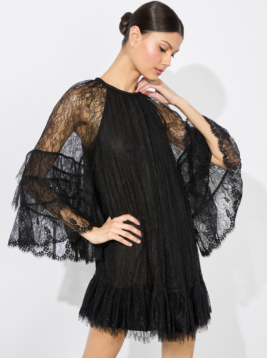 BLACK-DELIA RUFFLED TUNIC DRESS