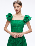TAWNY EYELET SQUARE NECK CROP TOP - EMERALD