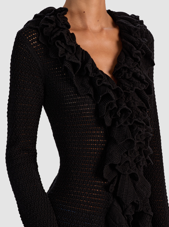 BLACK-YARA RUFFLE CARDIGAN
