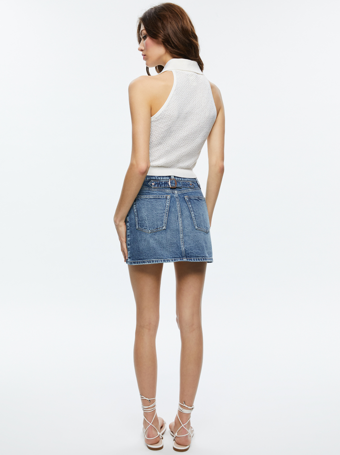 JOSS HIGH RISE BUCKLE BACK MINI SKIRT - BROOKLYN BLUE image 2 - Alice And Olivia