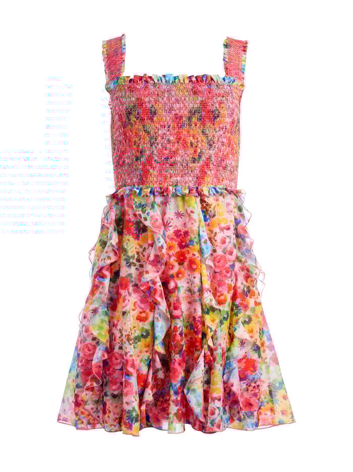JOCELYN SMOCKED MINI DRESS - GARDEN FLORAL image 4 - Alice And Olivia