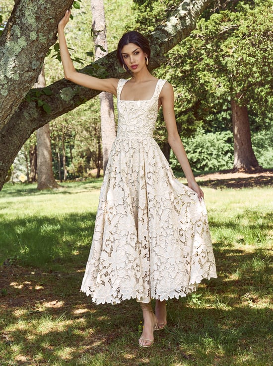 NATURAL-ESMA FLARED MIDI DRESS