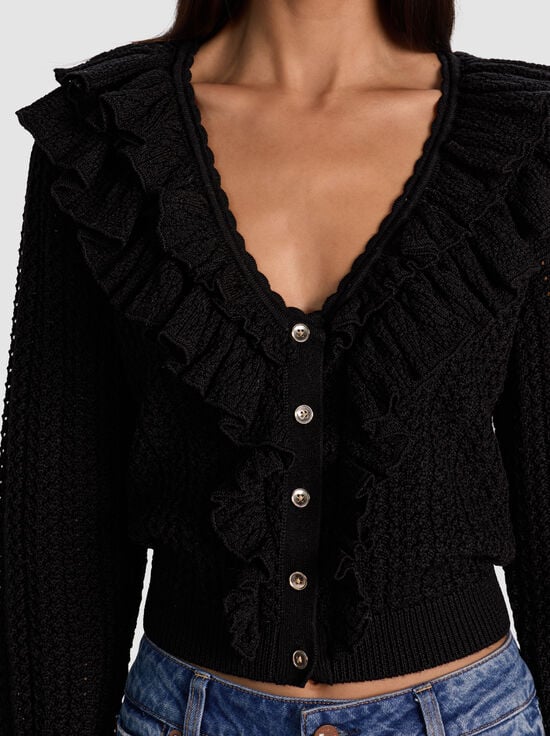 BLACK-EILEEN RUFFLE CARDIGAN