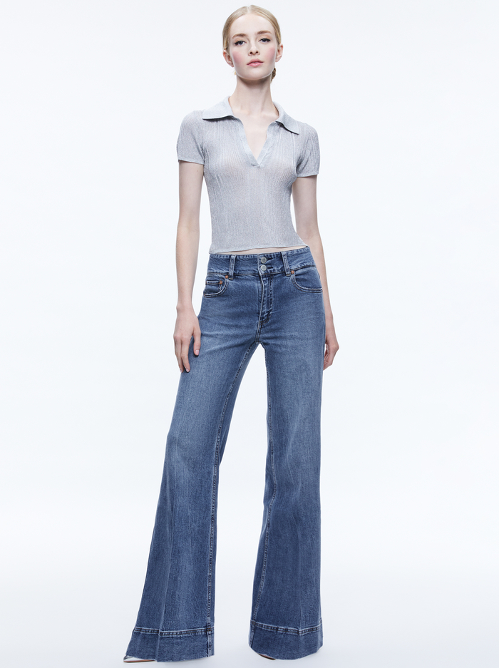 MARTHA METALLIC POLO CROP TOP - SILVER image 2 - Alice And Olivia