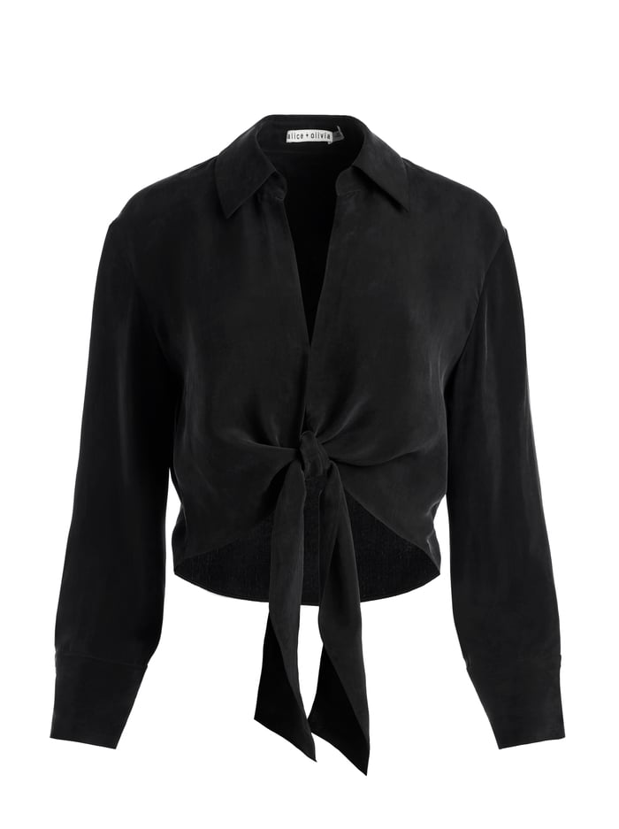 HANNON TIE FRONT BLOUSE - BLACK image 5 - Alice And Olivia