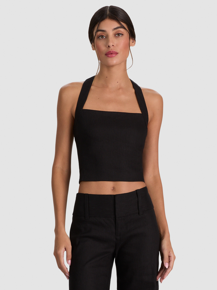 FIONA LINEN HALTER TOP - BLACK - ALICE + OLIVIA