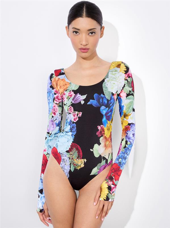 RHYS BALLET BODYSUIT - GARDEN BRUNCH BLACK - Alice And Olivia