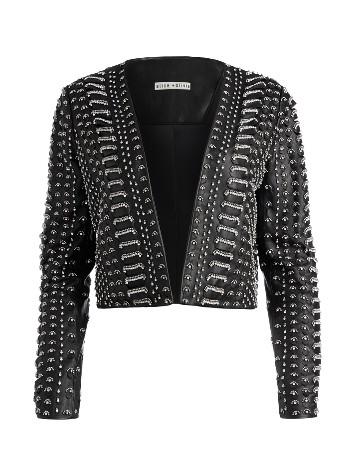 ZETA EMBELLISHED LEATHER CROPPED JACKET - BLACK image 5 - ALICE + OLIVIA