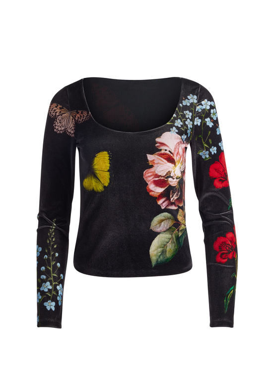 IN THE WIND FLORAL-DELAINA VELVET TOP