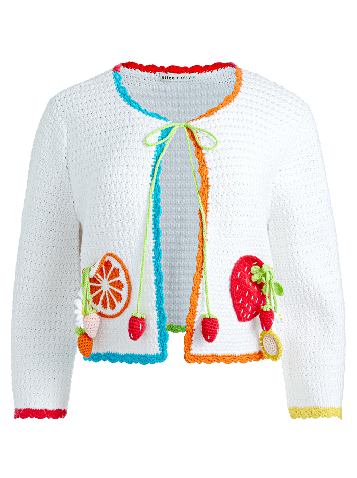 ANDERSON TIE FRONT CARDIGAN - SOFT WHITE MULTI image 5 - Alice And Olivia