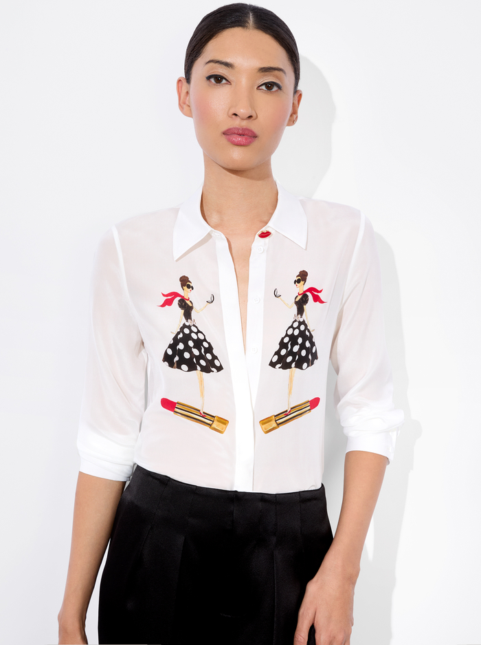 WILLA PLACKET TOP - I AM WOMAN OFF WHITE - Alice And Olivia