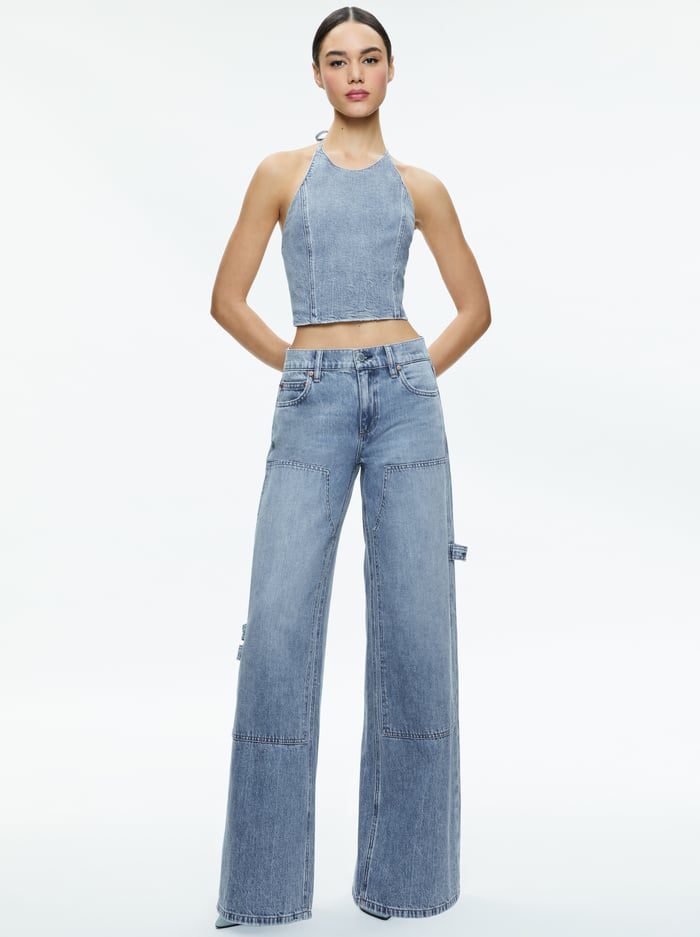 JAYMEE TIE NECK CROPPED HALTER TOP - GEORGIA VINTAGE BLUE image 4 - Alice And Olivia