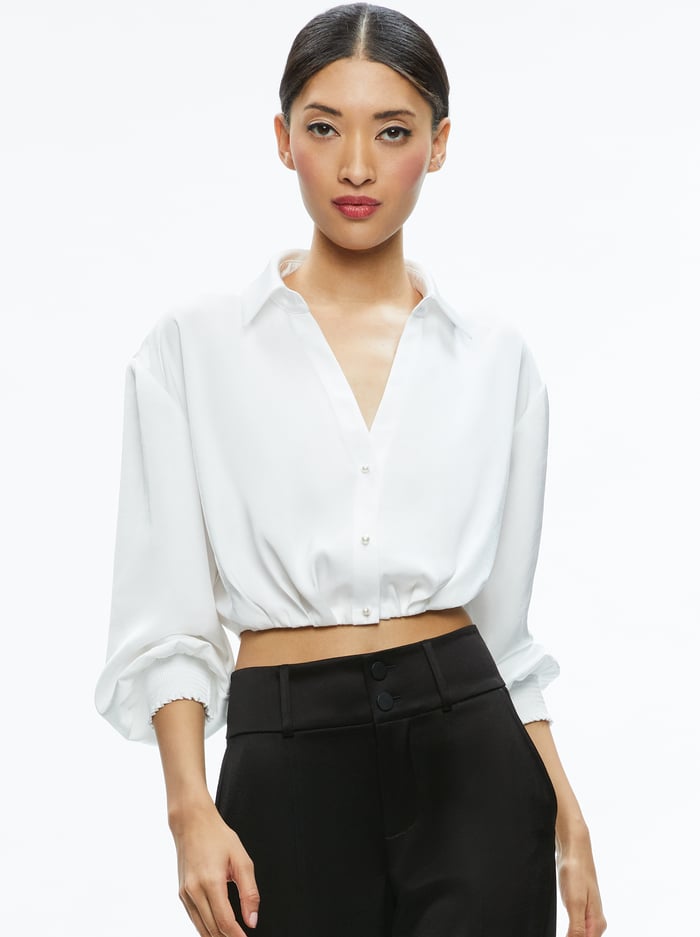 PIERRE PLEATED BACK BUTTON DOWN - OFF WHITE - Alice And Olivia