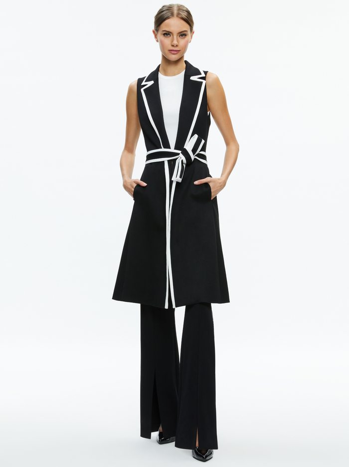 AUBREY MIDI TRENCH VEST - BLACK/OFF WHITE - Alice And Olivia