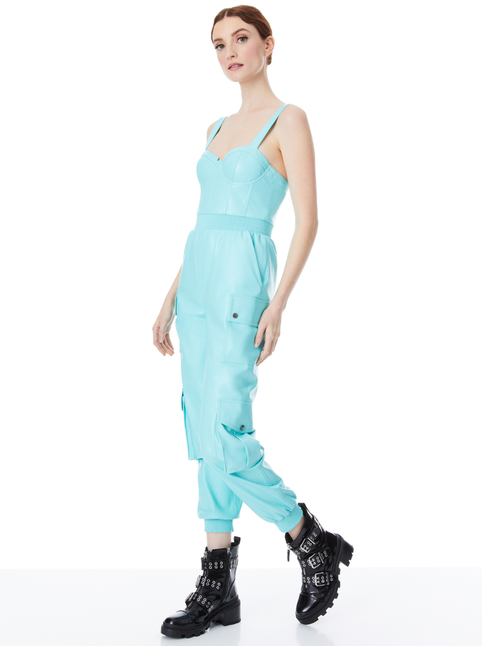 FRIDA VEGAN LEATHER BUSTIER CARGO JUMPSUIT - AQUA BLUE image 2 - ALICE + OLIVIA