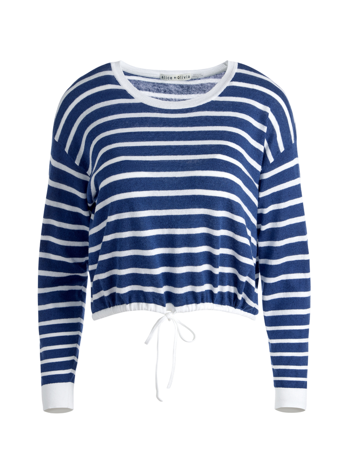 BERNETTA CROPPED DRAWSTRING PULLOVER - INDIGO/SOFT WHITE image 5 - Alice And Olivia