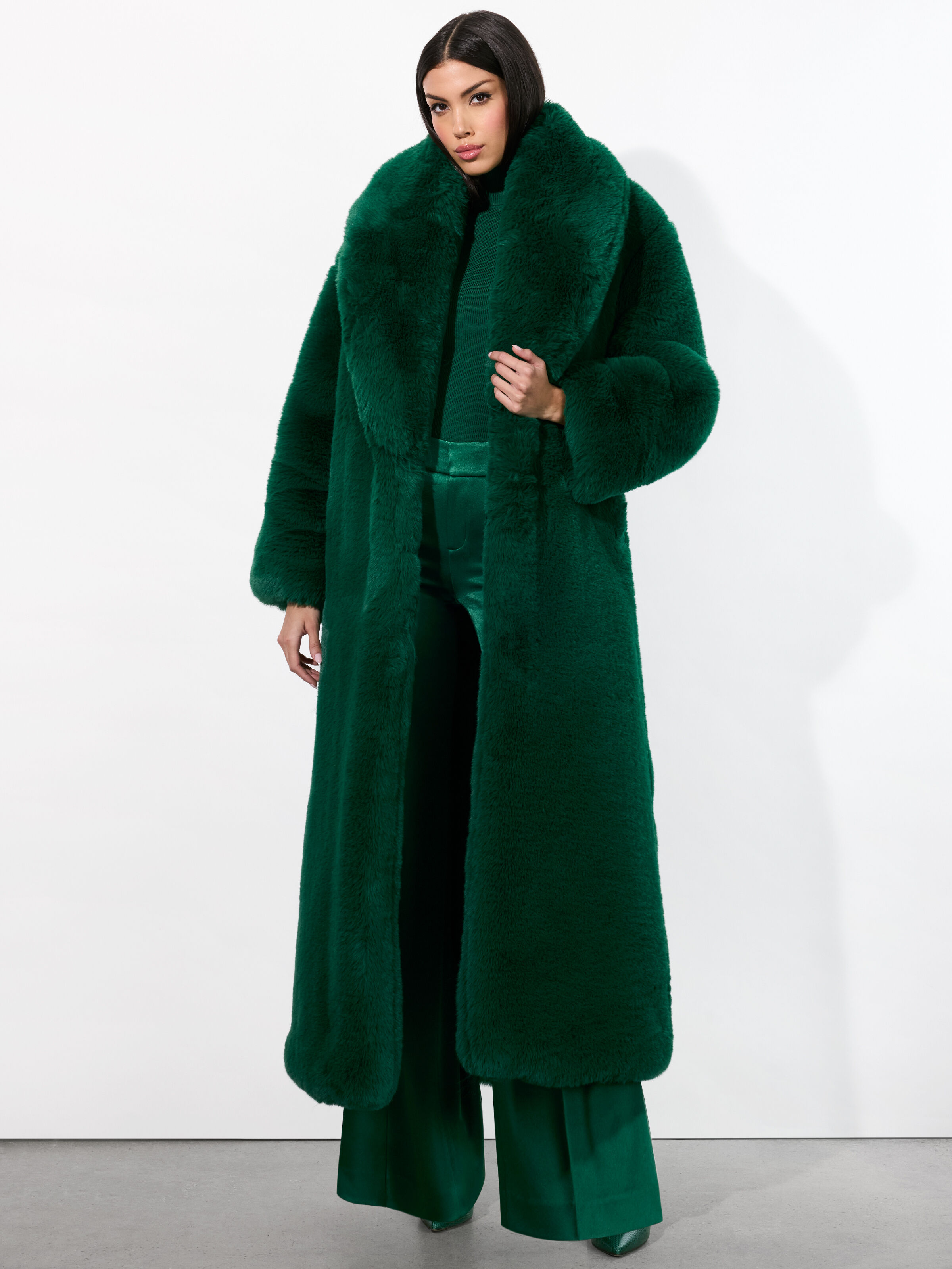 Yetta Drop Shoulder Faux Fur Maxi Coat In Forest Green Alice Olivia