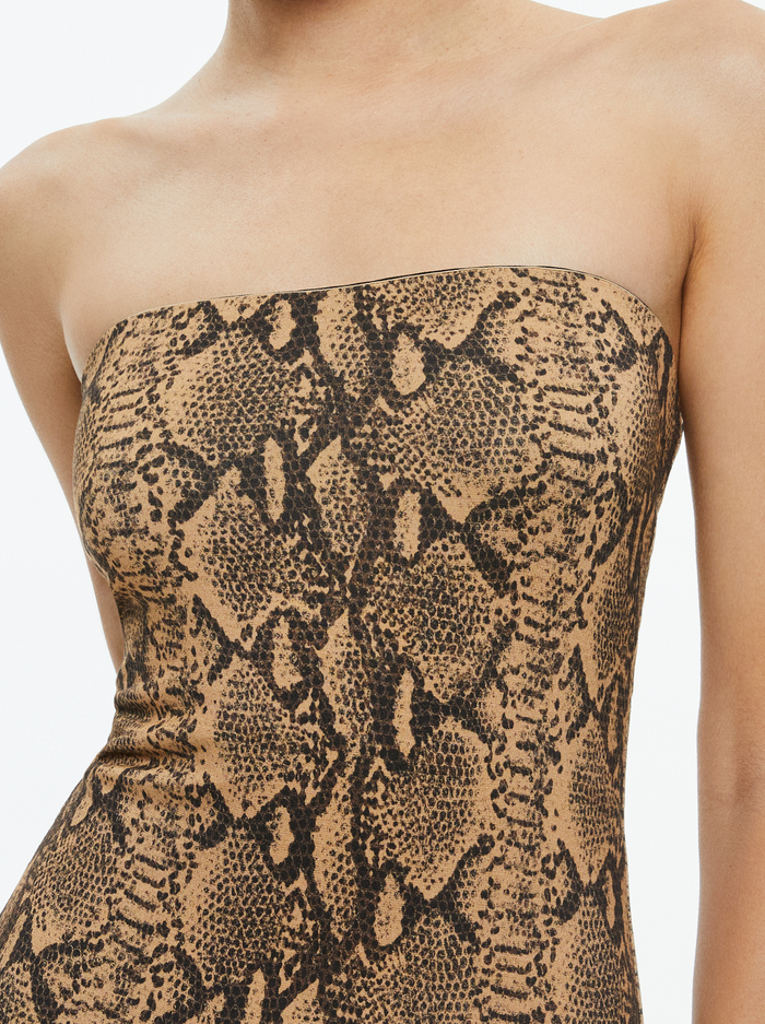 DELORA STRAPLESS MAXI DRESS - CAMEL/BLACK SNAKE image 1 - Alice And Olivia