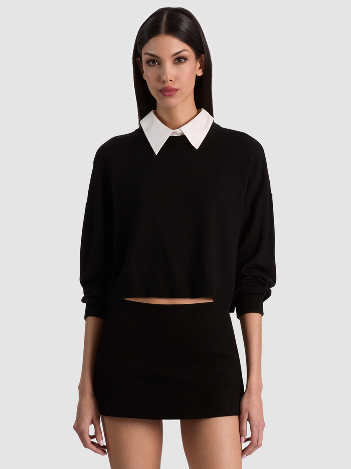 RHETT WOOL PULLOVER WITH DETACHABLE COLLAR - BLACK - ALICE + OLIVIA