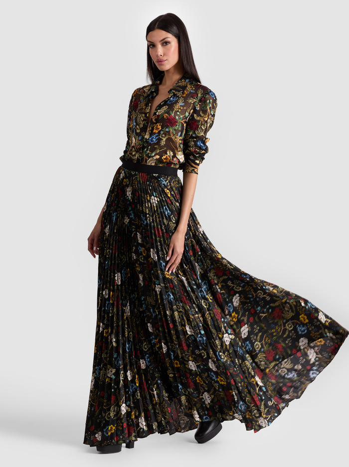KATZ PLEATED MAXI SKIRT - TAPESTRY TRAILS SM BLACK image 4 - Alice And Olivia