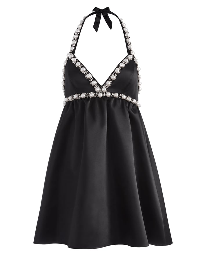 LAURENA EMBELLISHED TIE NECK MINI DRESS - BLACK image 5 - Alice And Olivia