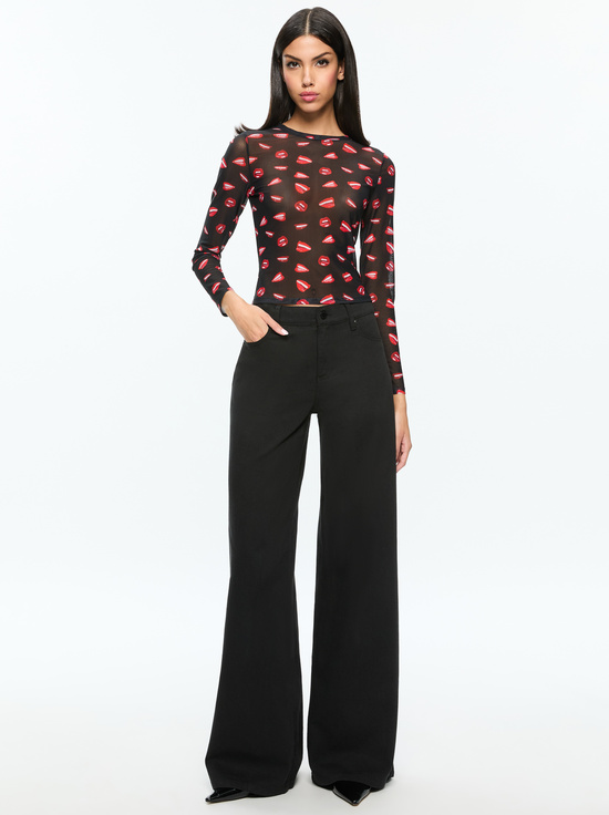 LIP SYNC BLACK-A+O X TOM WESSELMANN DELAINA MESH LONG SLEEVE TOP