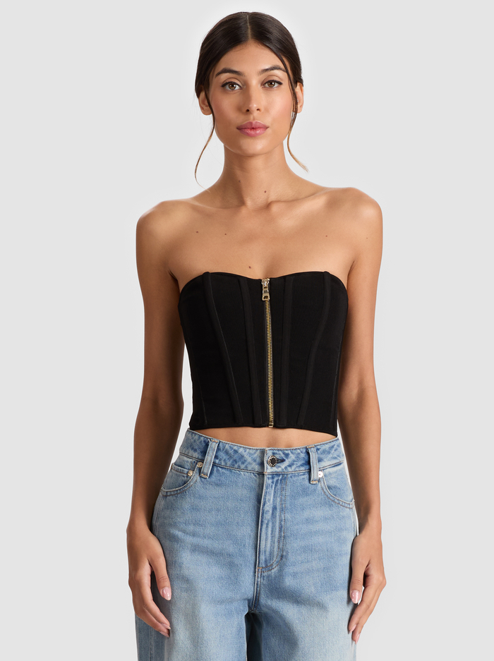 TASHA ZIP FRONT CORSET - BLACK - Alice And Olivia