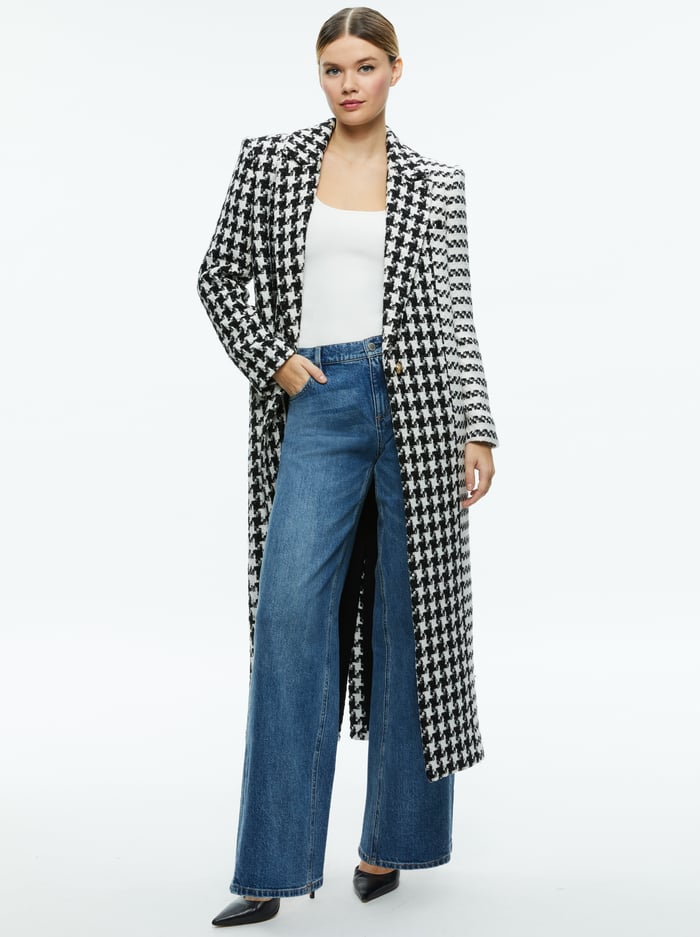 COLLEY LONG TWEED COAT - BLACK/OFF WHITE - Alice And Olivia