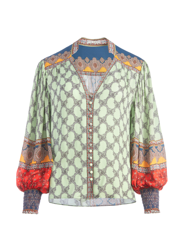 SERENA MANDARIN COLLAR BLOUSE - TURN HEADS/MULTI - Alice And Olivia