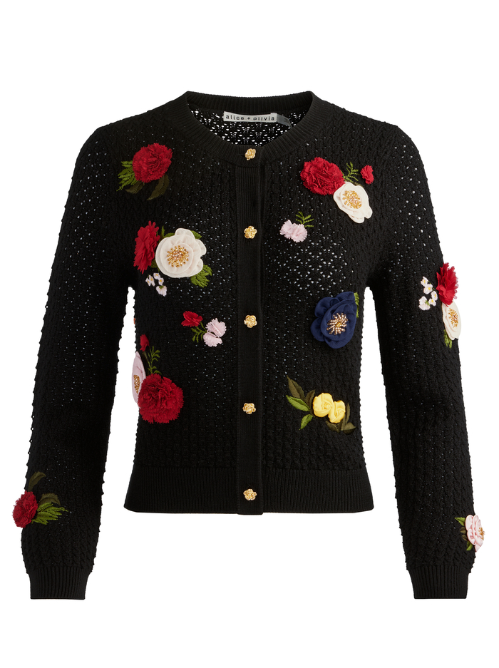 DOLLIE FLORAL CARDIGAN - BLACK MULTI image 6 - Alice And Olivia