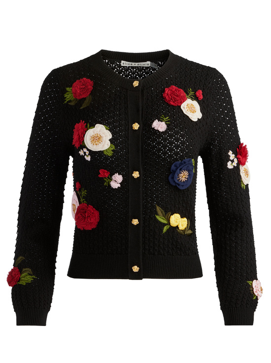 BLACK MULTI-DOLLIE FLORAL CARDIGAN