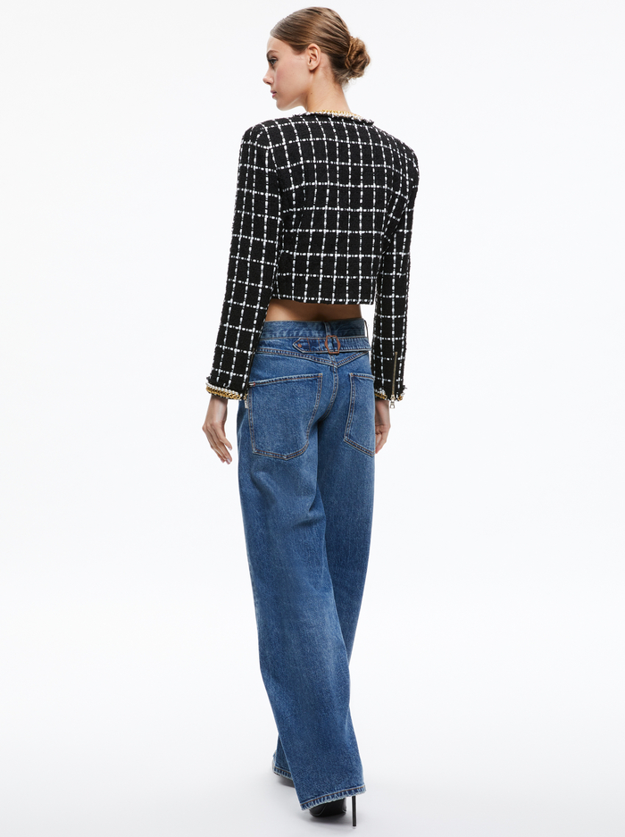 SABINA CHAIN TRIM TWEED JACKET - BLACK/ECRU image 1 - Alice And Olivia