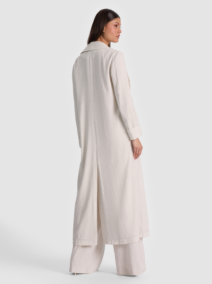 SHELIA LINEN MAXI BLAZER - OFF WHITE/BLACK PINSTRIPE image 2 - ALICE + OLIVIA