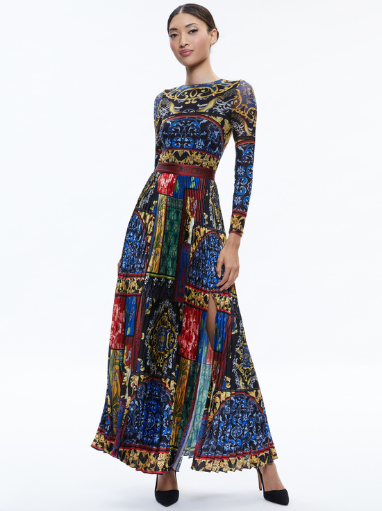 alice olivia ivey sunburst pleated maxi dress Alice + Olivia Ivey Sequin Sunburst Pleated Maxi Skirt metallic silver Size 0