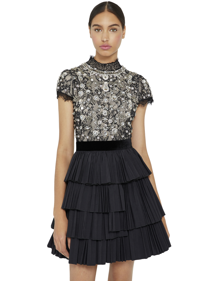 DORIAN CRYSTAL MOCK NECK MINI GOWN - BLACK image 3 - Alice And Olivia