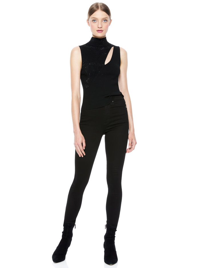 ABBI EMBELLISHED CUT OUT PULLOVER - BLACK image 4 - Alice And Olivia