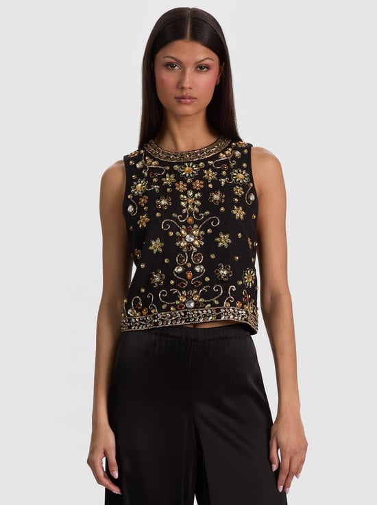 BLACK/MULTI-AMAL EMBELLISHED TANK