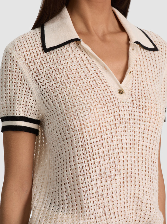 SOFT WHITE/BLACK-MARTHA POINTELLE POLO