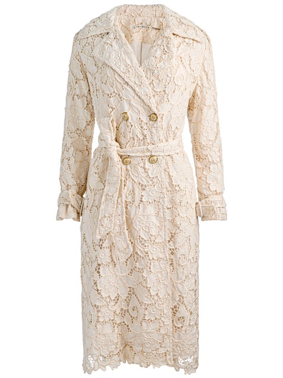 NATURAL-KEITH EYELET MIDI TRENCH