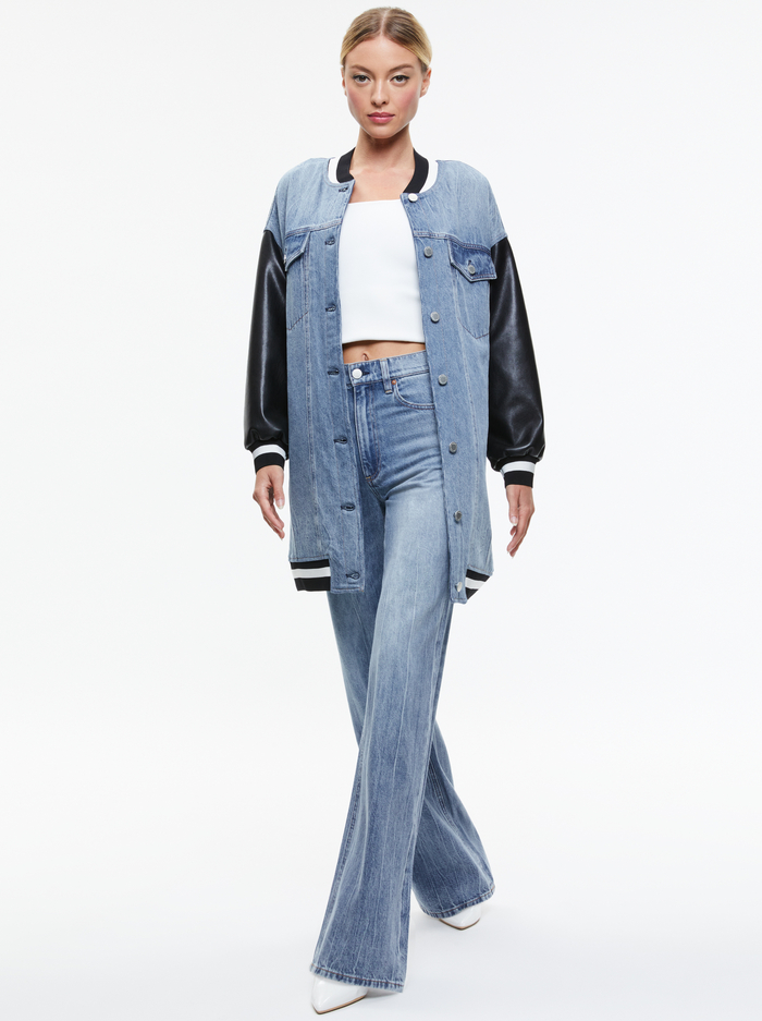 ORTEN OVERSIZED VARSITY JACKET - SADIE LT VINTAGE BLUE image 4 - Alice And Olivia